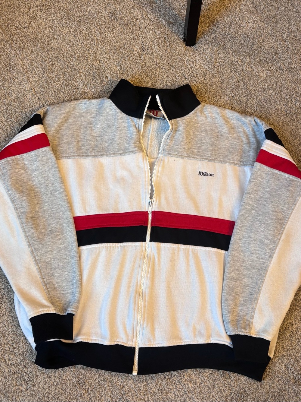 Wilson White, Gray & Red Zip-Up Men’s Track Jacket with Black Accents